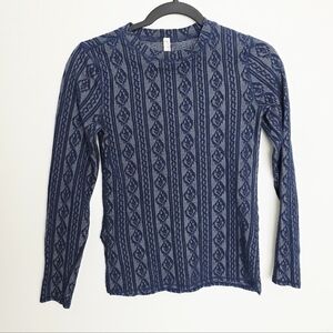 Free People Movement Athletic Thermal Top Shirt Knit Navy Blue Fair Isle Size S